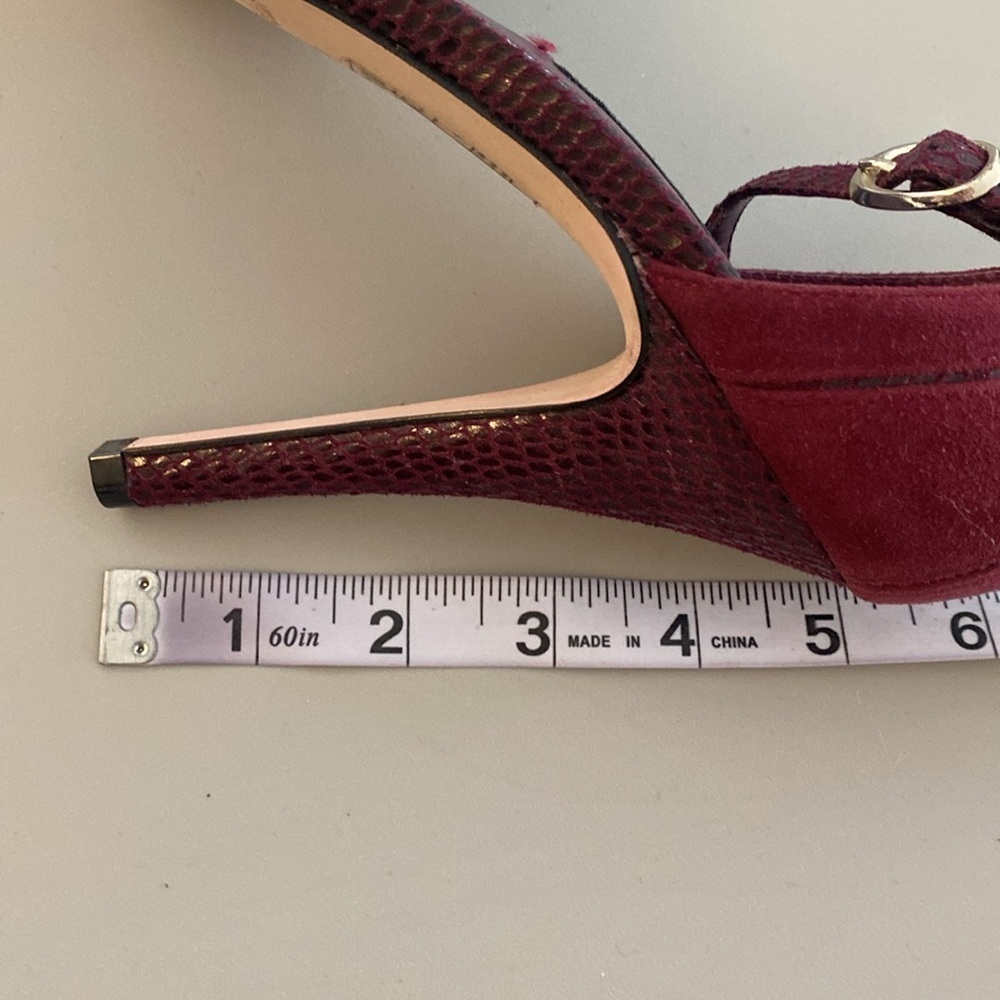 NEW White House Black Market dark cherry faux suede and snake platform heels - Picture 8 of 8